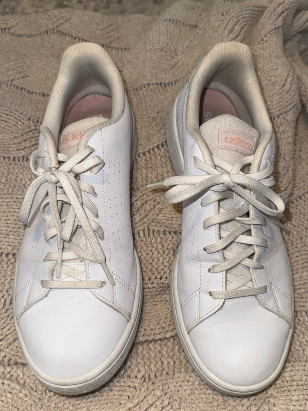 adidas Women’s White Leather Sneakers with Pink Interior